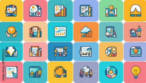 Set of business and finance icons flat vector design elements for web and mobile apps isolated on white background