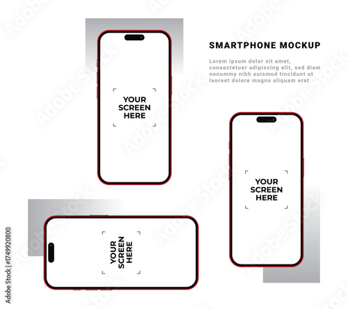 Smartphone 3d mockups with empty white screens featuring app design template
