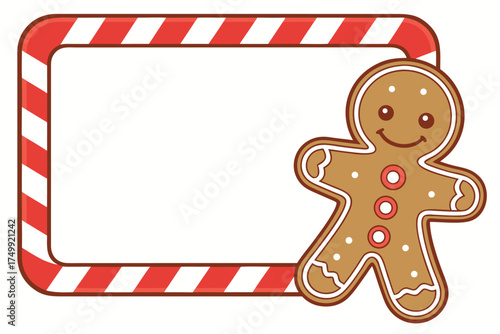 Vector art of gingerbread man with candy cane frame