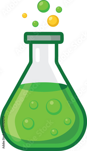 Halloween Potion Flask Vector – Bubbling Green Magic Elixir Illustration, vector illustration of a laboratory flask with green liquid