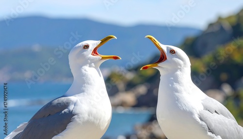 Two Seagulls Squawking at Each Other.
