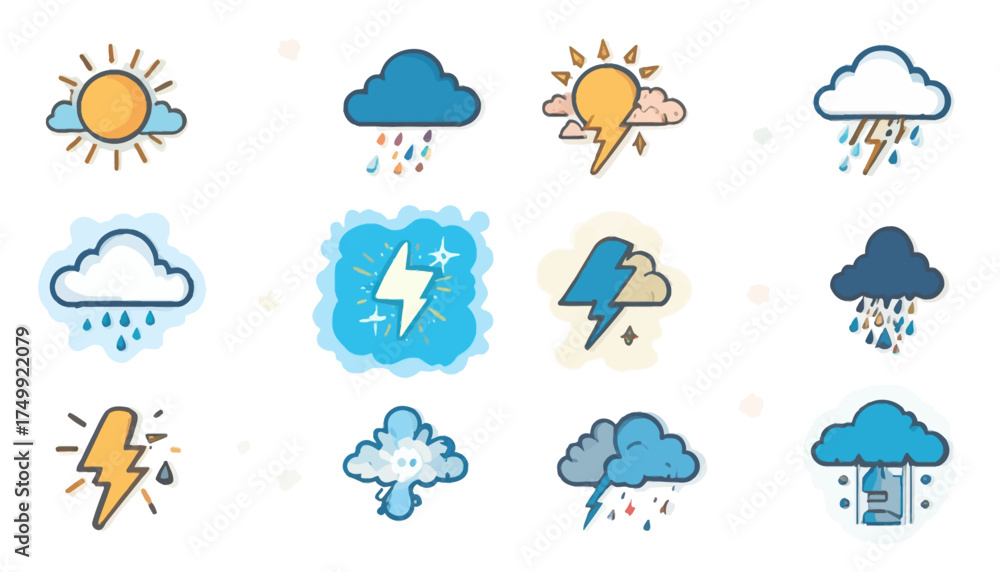 Obraz premium Weather forecast icon set flat vector design elements for user interface and infographic isolated on white background