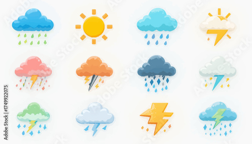 Weather forecast icon set flat vector design simple glyph symbols for web and mobile apps isolated on white background