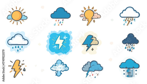 Weather forecast icon set flat vector design elements for user interface and infographic isolated on white background