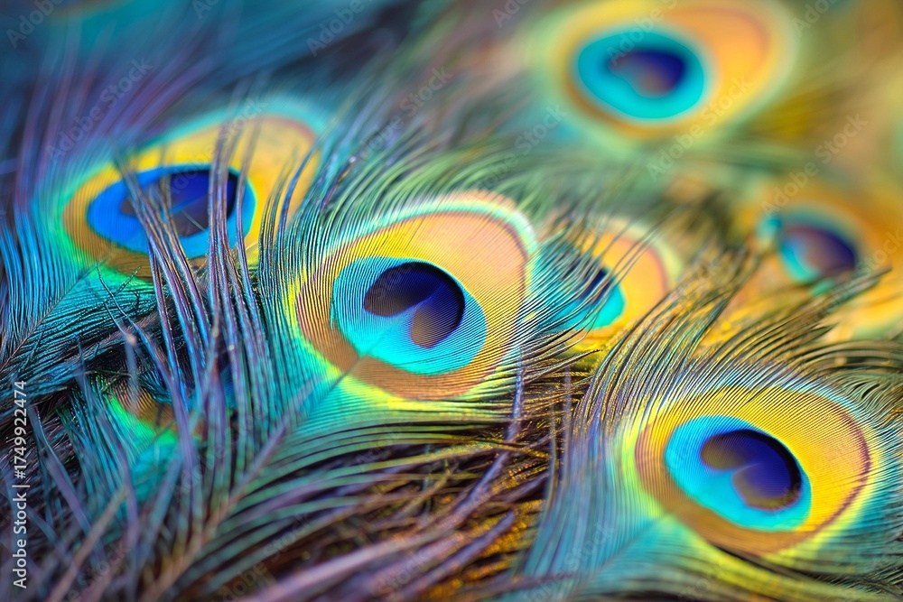 Obraz premium Background of bright peacock feathers.