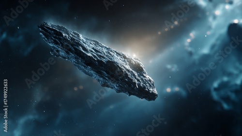 Fototapeta Naklejka Na Ścianę i Meble -  comet shaped like an alien ship in space with bright lights