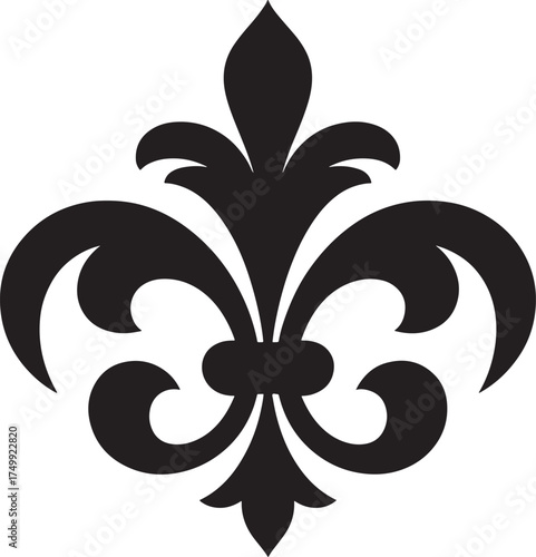 Black stylized fleur de lis with scrolls on a white background vector illustration
