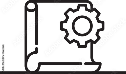Blueprint Scroll with a Gear Icon paper plan