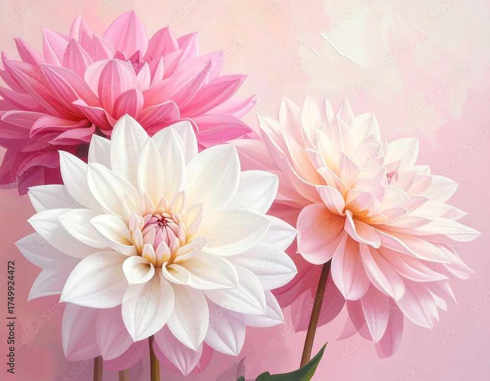 Fototapeta premium Beautiful Pink and White Dahlia Flowers.