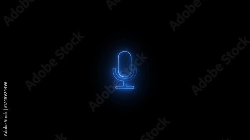 Voice recording podcast mic microphone button icon animation. neon line microphone icon . Voice record icon. Audio wave microphone icon animation. 4k video