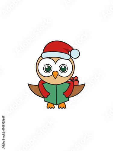Cute baby owl in santa hat delivering christmas cards vector illustration scalable