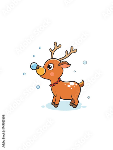 Cute reindeer blowing bubbles in snow adorable vector illustration for holiday designs
