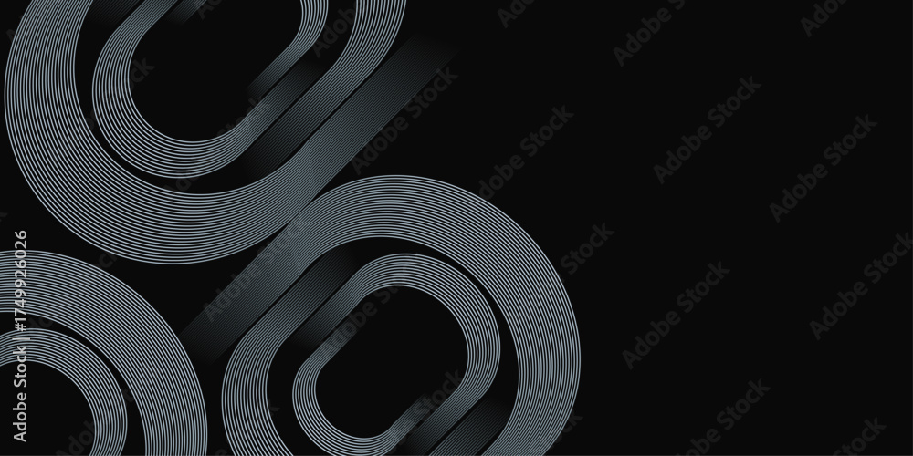 Naklejka premium Abstract black and white background illustration with a digital swirl pattern, light, and a 3D tunnel line concept