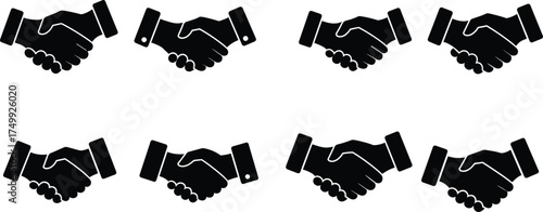 Handshake silhouette vector set symbolizing partnership, teamwork, agreement, and cooperation, business deal icons collection for corporate communication and trust design