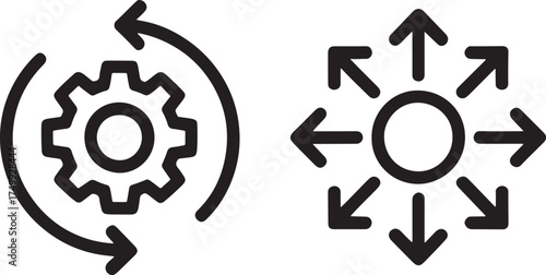 Gear Rotation Icon and Expansion Arrows Icon cogwheel circular