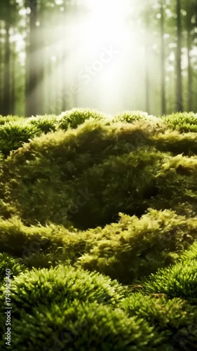 Wallpaper Mural Moss Growing Luxuriantly in Forest With Sunlight Streaming Through the Trees Torontodigital.ca