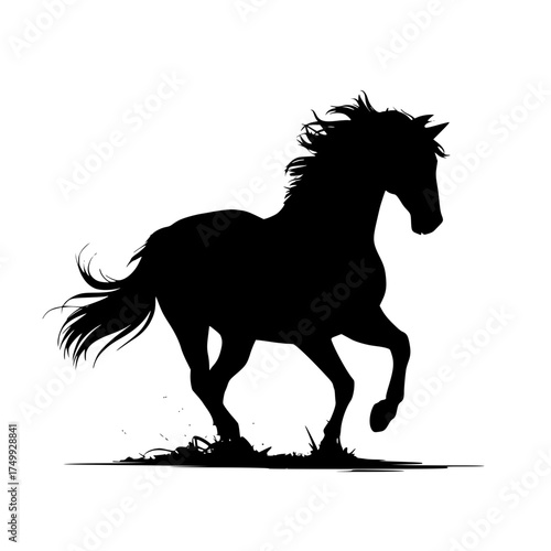 Galloping horse silhouette, powerful equine energy, dynamic motion, wild and free spirit design