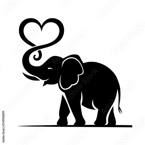 Elegant elephant with heart shaped trunk expressing love, perfect for Valentine's Day designs