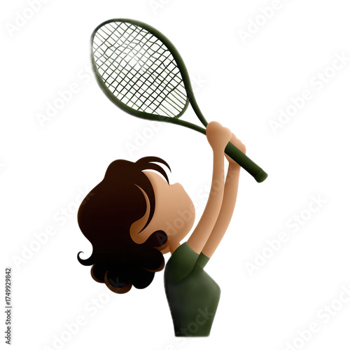 Cartoon Character Holding Tennis Racket with Excited Expression in a Playful Pose for Sports and Fitness Themes