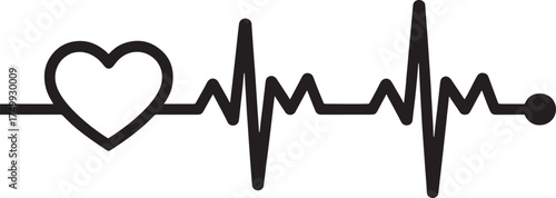 Heartbeat Line With Heart Symbol And EKG Wave On White Background pulse