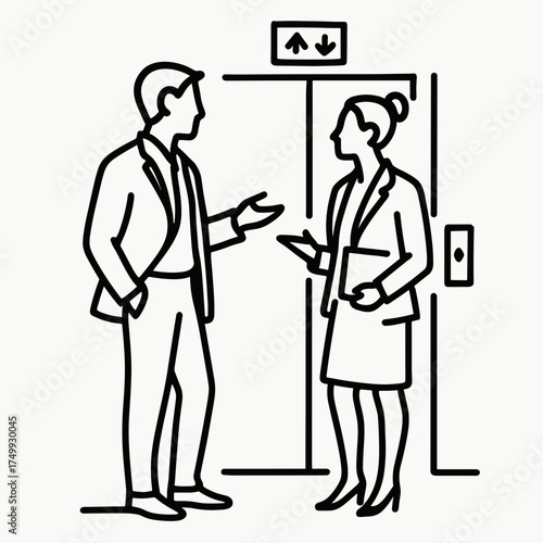 Colleagues chatting by elevator