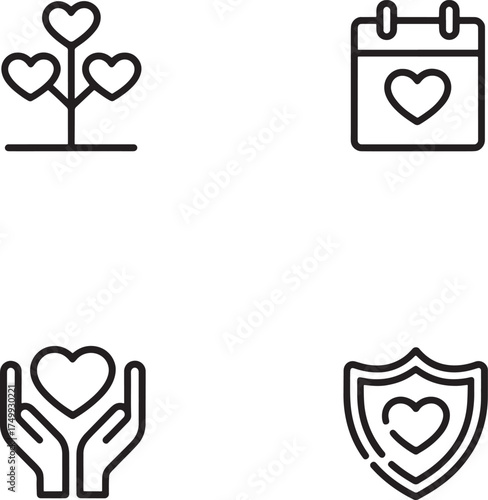 Icons depicting love family relationships and protection heart tree