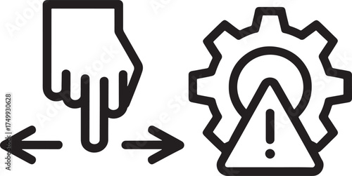 Icons of hand gesture and warning gear on a white background Keywords: hand, gesture, fingers