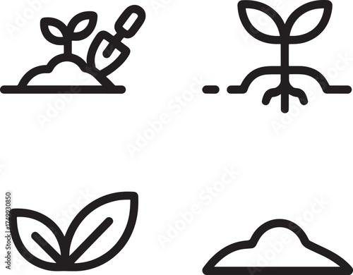 Icons representing plant growth and cultivation sprout seedling