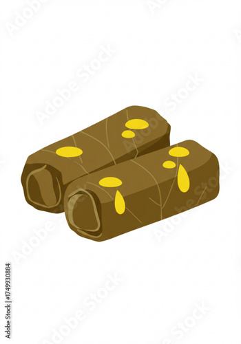 Stuffed grape leaves on a white background with drizzle of oil  
