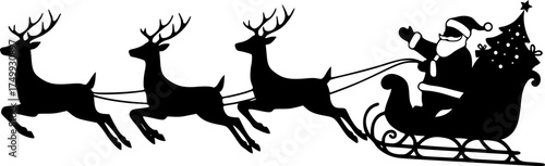 Magical santa claus sleigh with reindeer silhouette capturing the enchanting christmas journey flying through the winter night
