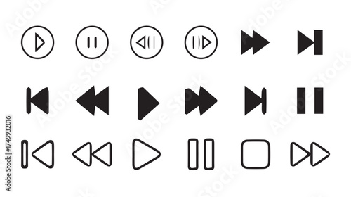 Vector collection of play, pause, stop buttons