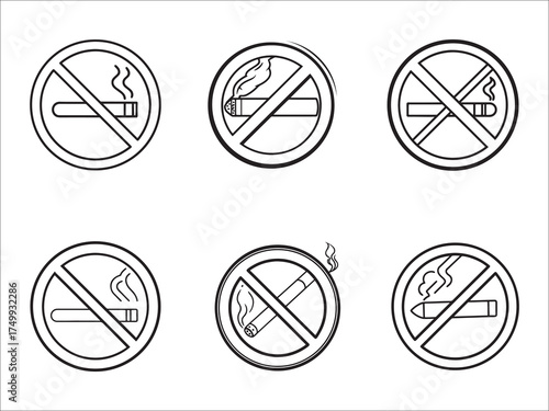 Collection of no smoking sign icons in various styles vector image
