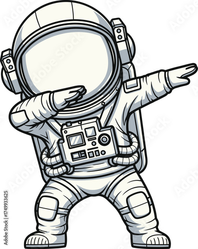 Astronaut doing a dab pose in space suit drawing vector