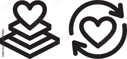 Stacked Heart Icon and Heart Cycle Icon love layers