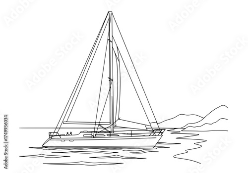 Elegant sailboat sailing smoothly on calm waters, a serene escape, perfect for travel brochures, nautical designs, and summer vacation promotions