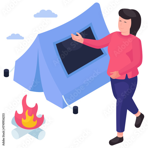 A isometric design illustration of camp