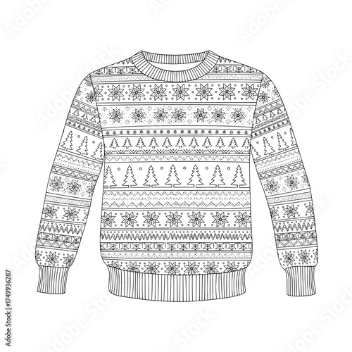 Festive holiday sweater pattern illustration for Christmas celebrations, cozy winter fashion, and seasonal design projects, ideal for apparel and print