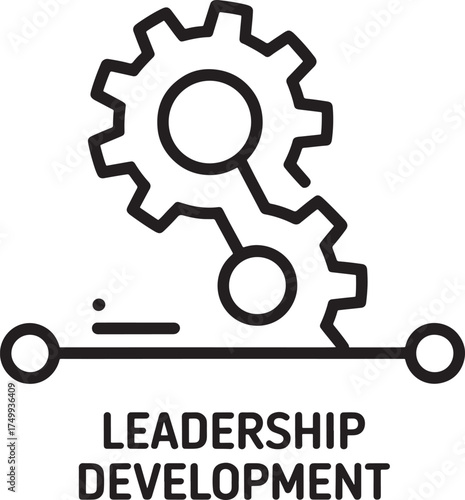 Two interlocked gears above horizontal line with circles Keywords: gears, cogwheel, mechanism