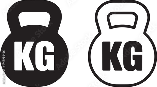 Two kettlebell icons with KG text, one solid black, one outlined weight fitness