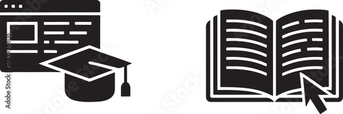 Web page with graduation cap and open book with cursor browser window mortarboard