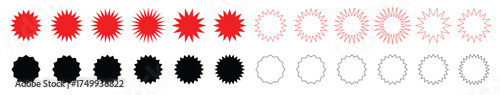 Starburst circle shapes icon. Colorful classic abstract elements with jagged edges. collection of special offer sale. Vector illustration of silhouette blank for sicker, label, tag, badge, stamp, etc.