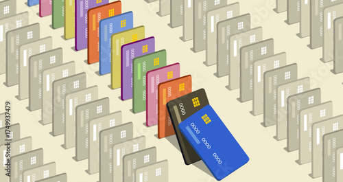 Credit card fall finance concept illustration