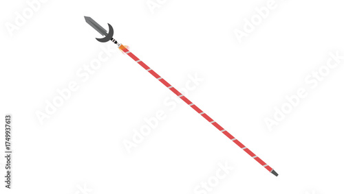 Stylized Red Segmented Spear on White Background with Dark Head and Highlighted Handle Design