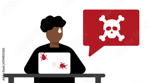 Spam malicious malware laptop bugs cyber security illustration