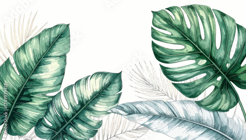 Tropical leaves arrangement with transparent background