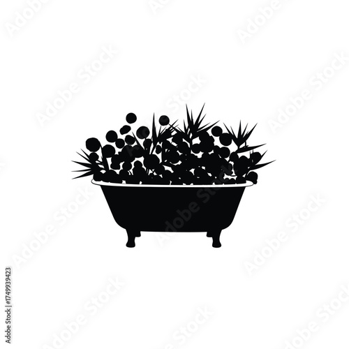 Bathtub overflowing with flowers silhouette