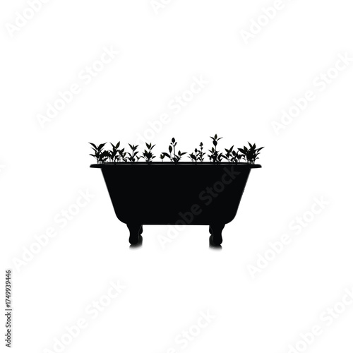 Bathtub filled with plants silhouette
