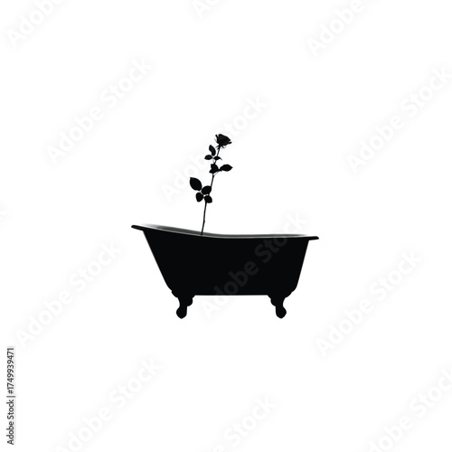 Bathtub with a growing plant silhouette