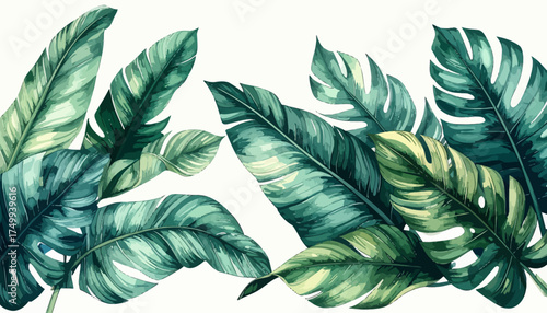 Tropical leaves arrangement with transparent background