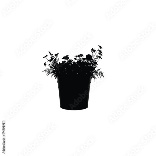 Black silhouette of a potted flowering plant
